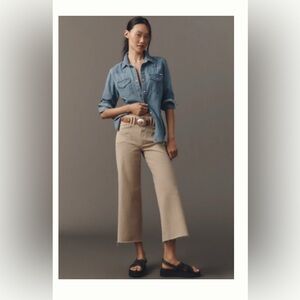 Anthropologie PAIGE Anessa Khaki Ankle Wide-Leg Jeans